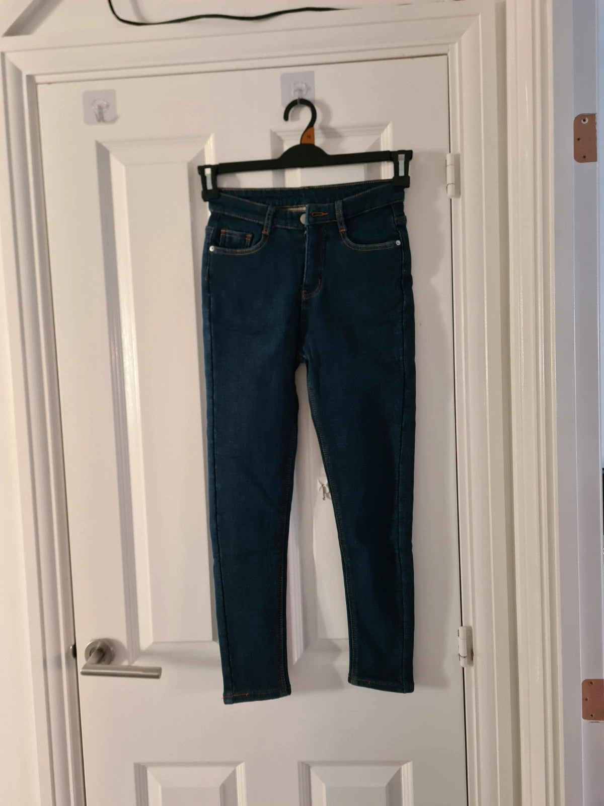 Generic women blue denim jeans thermal heat fleece lining skinny straight leg trousers W25/XS/6