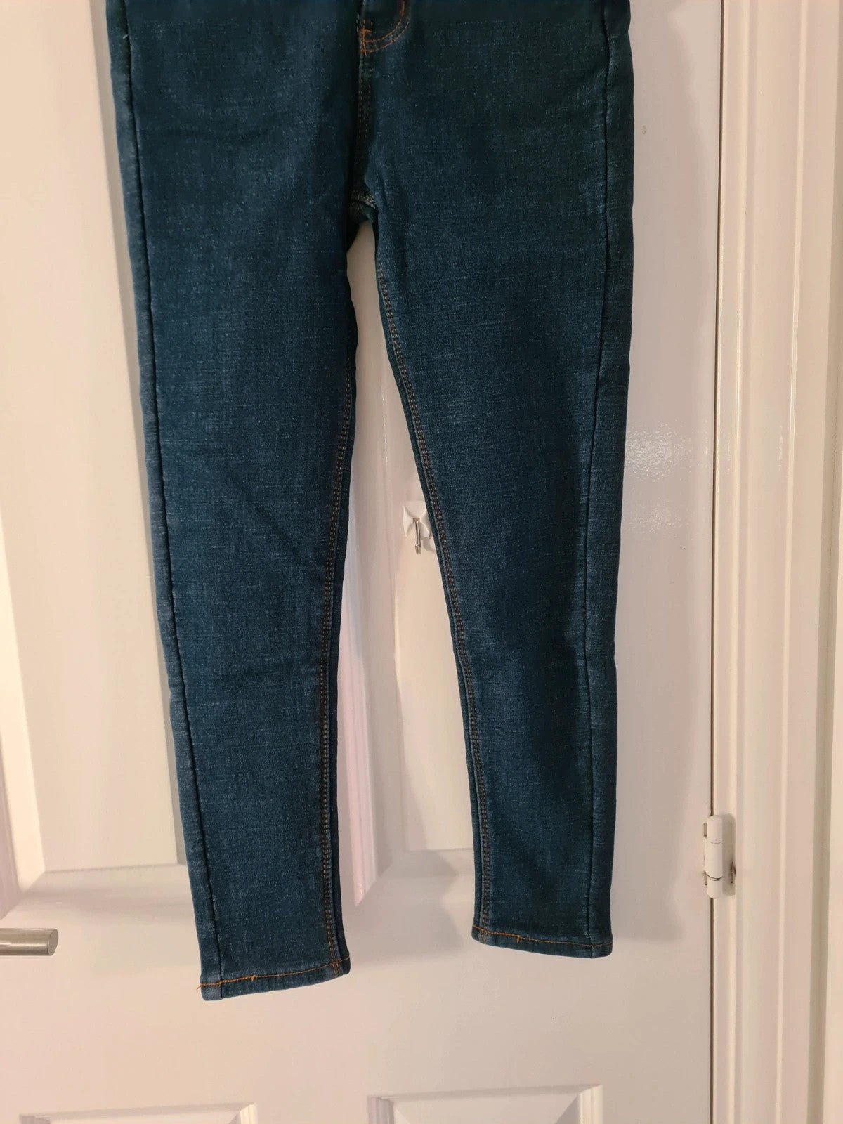 Generic women blue denim jeans thermal heat fleece lining skinny straight leg trousers W25/XS/6