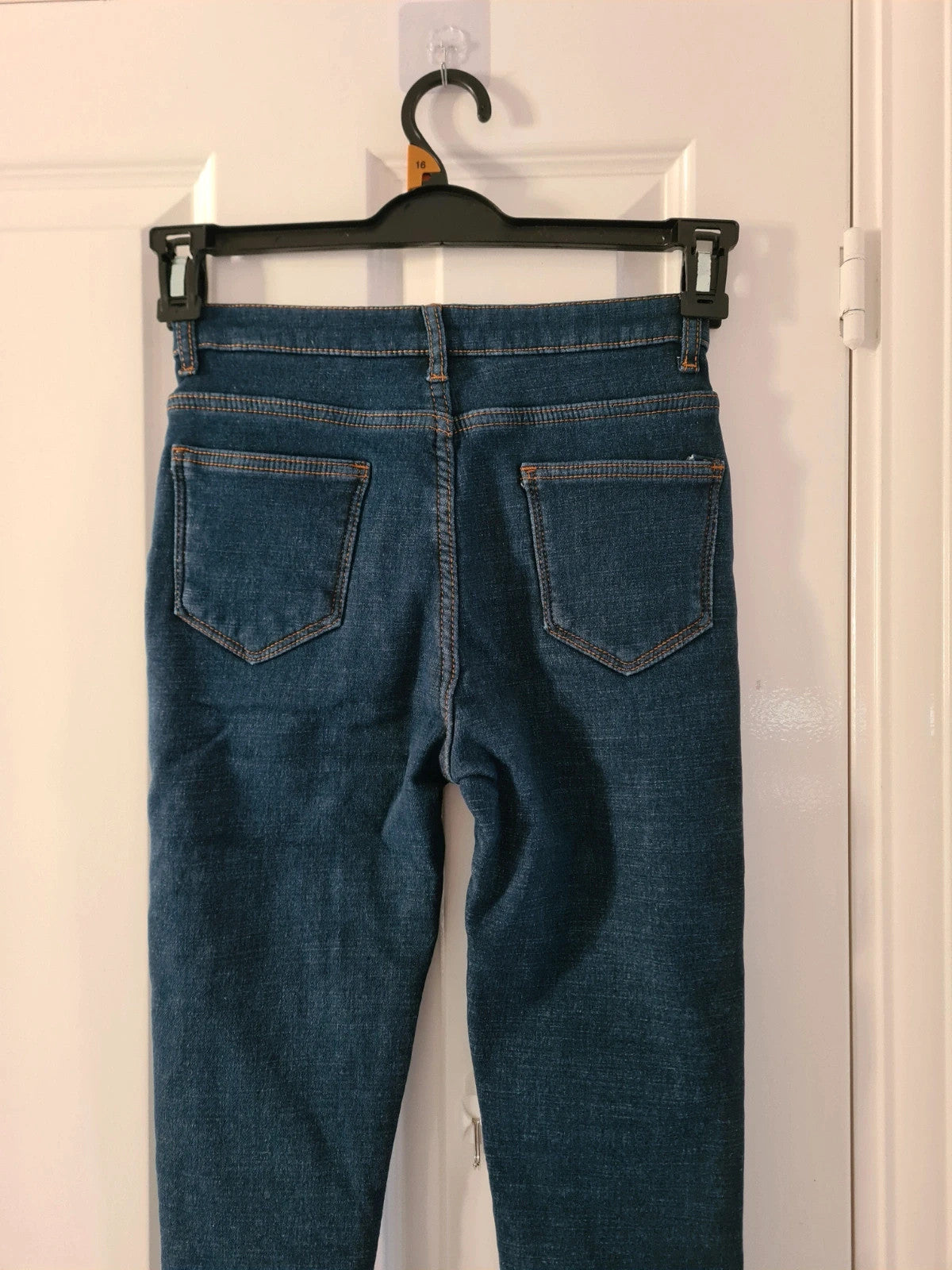 Generic women blue denim jeans thermal heat fleece lining skinny straight leg trousers W25/XS/6