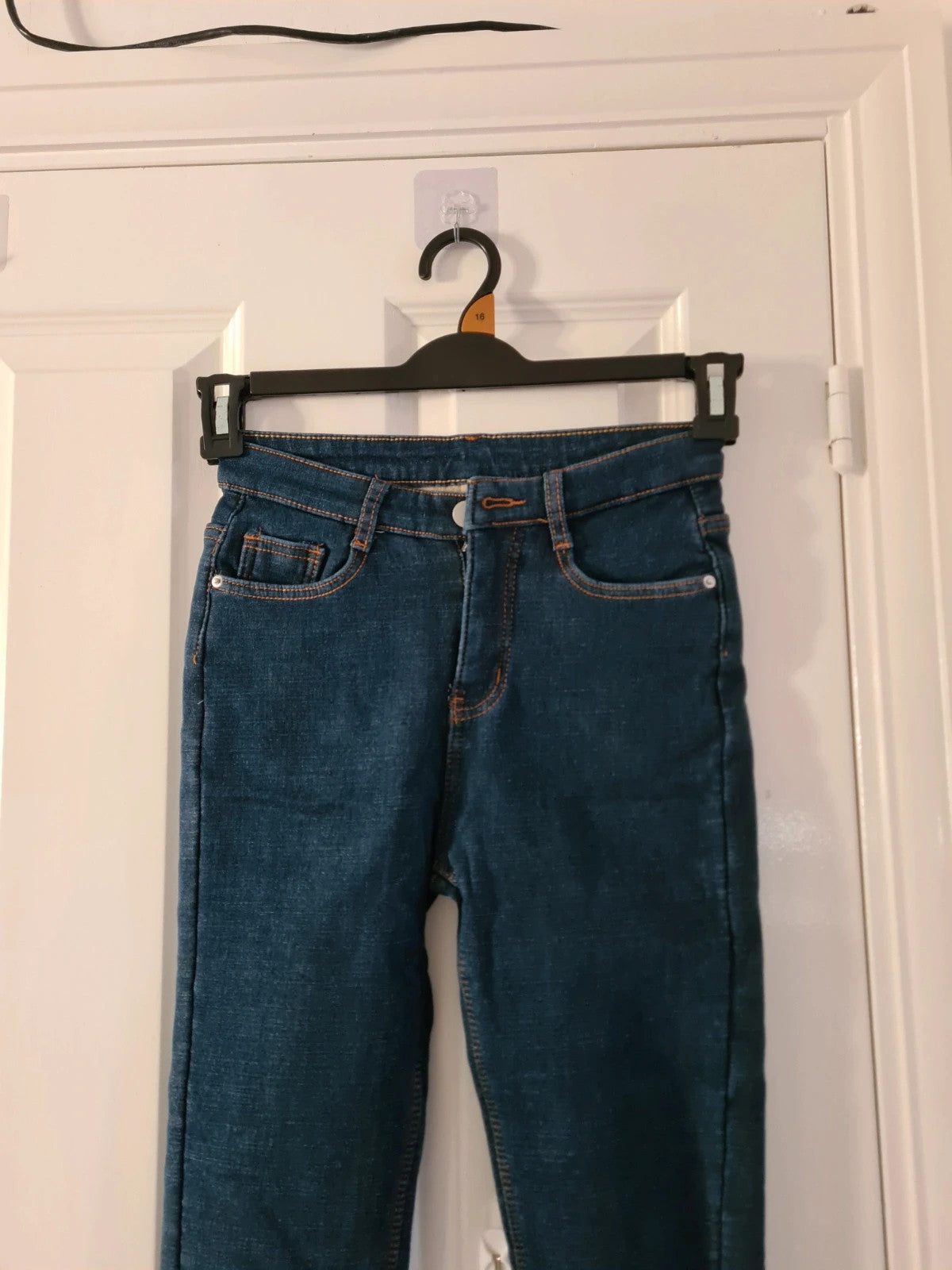 Generic women blue denim jeans thermal heat fleece lining skinny straight leg trousers W25/XS/6