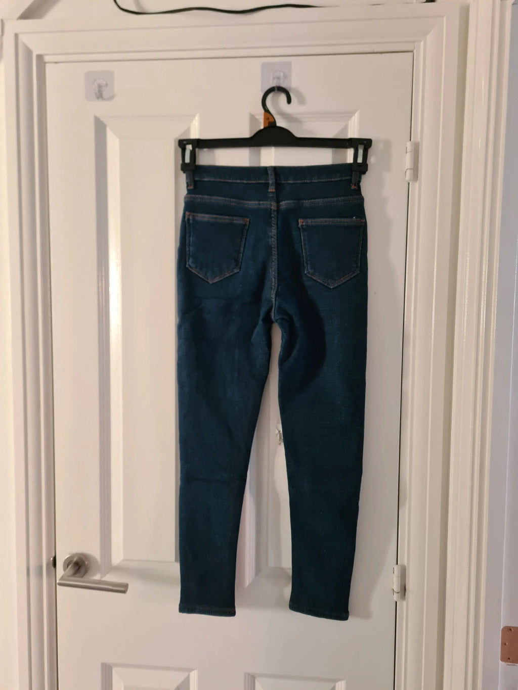 Generic women blue denim jeans thermal heat fleece lining skinny straight leg trousers W25/XS/6