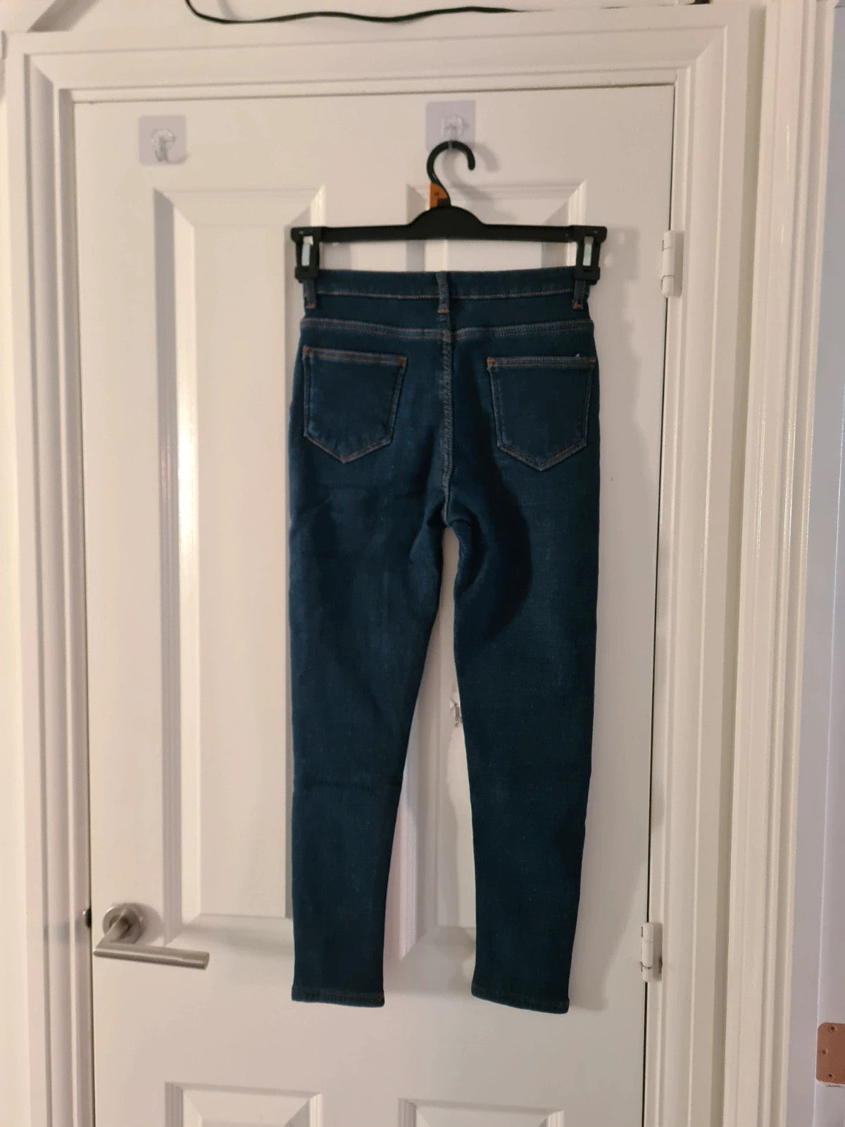 Generic women blue denim jeans thermal heat fleece lining skinny straight leg trousers W25/XS/6