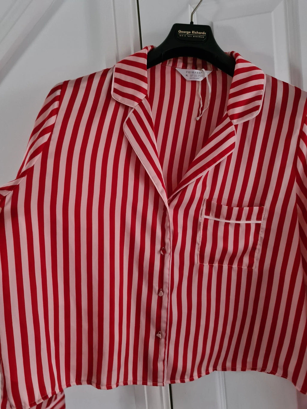 Primark women red/pink stripes satin pyjamas top button up long sleeve shirt sleepwear XL/18-20