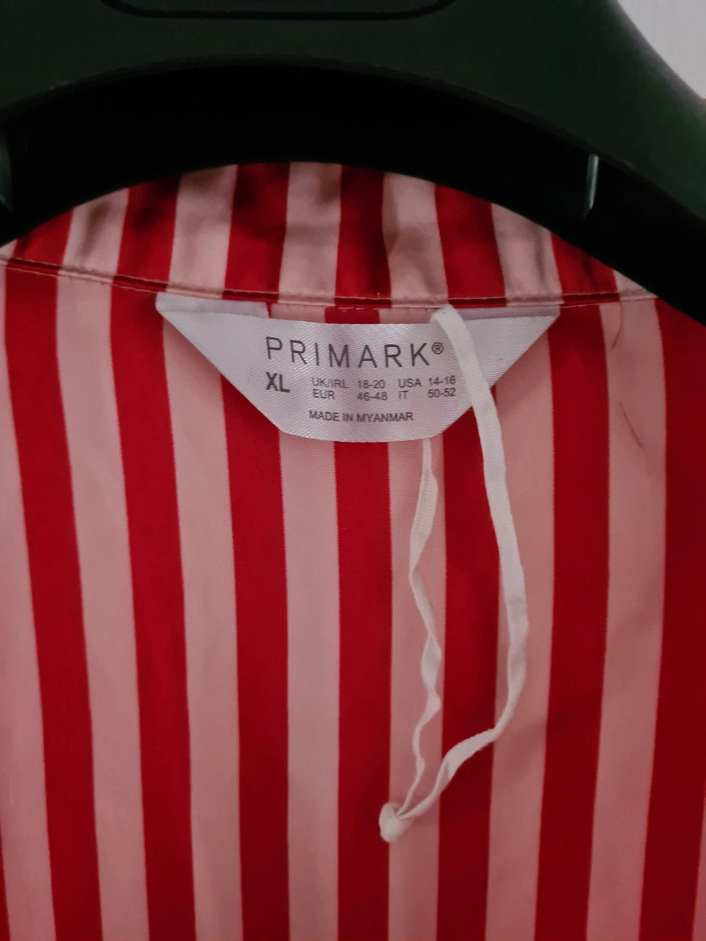 Primark women red/pink stripes satin pyjamas top button up long sleeve shirt sleepwear XL/18-20