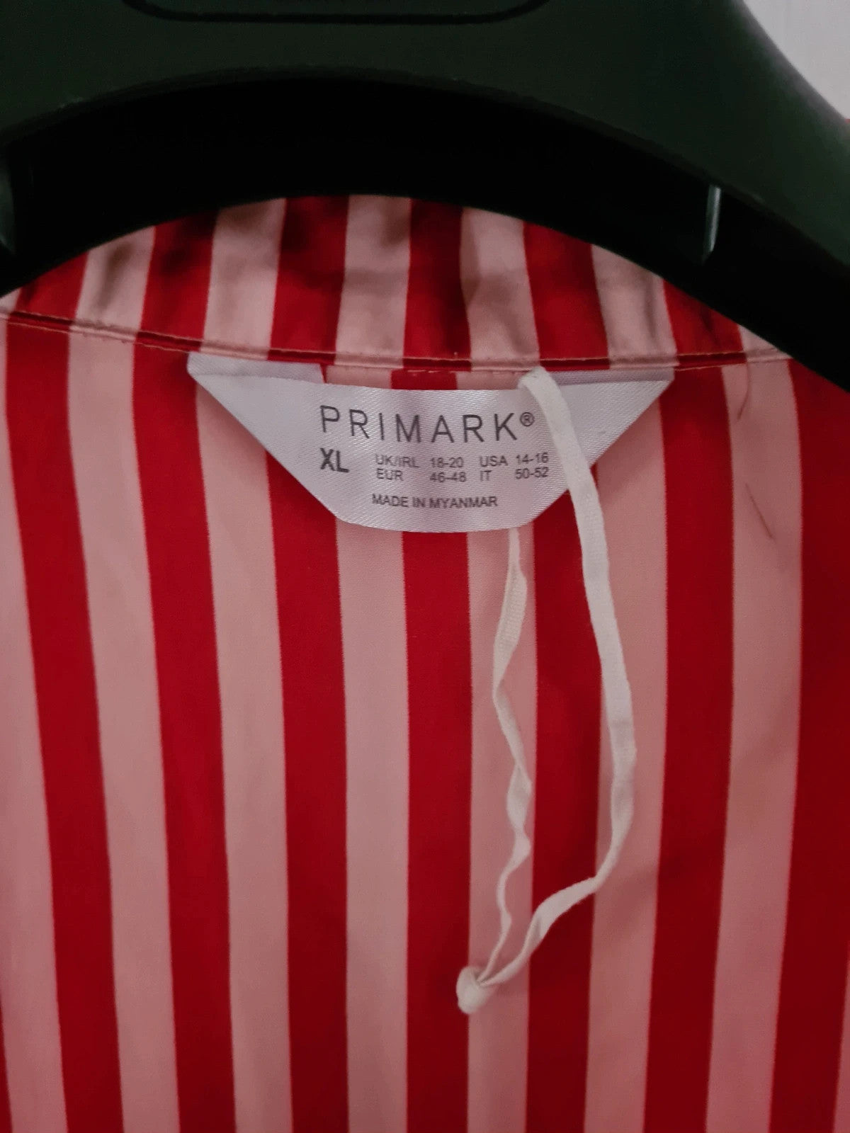 Primark women red/pink stripes satin pyjamas top button up long sleeve shirt sleepwear XL/18-20