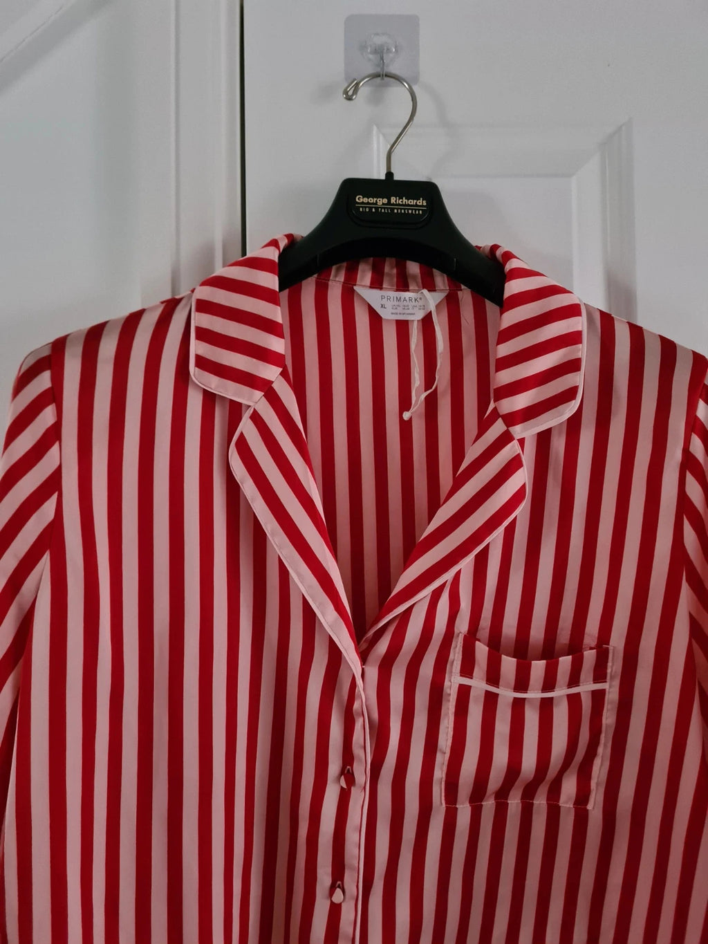 Primark women red/pink stripes satin pyjamas top button up long sleeve shirt sleepwear XL/18-20