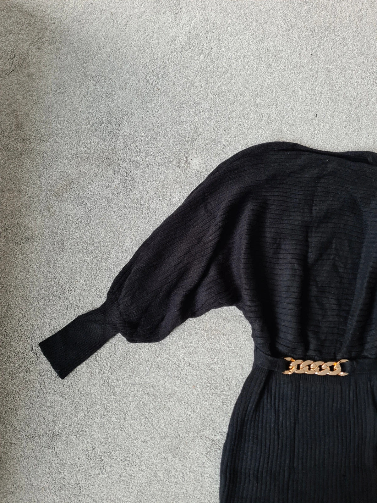 Emery Rose women black knitted viscose dress long tunic puff long sleeve belted gold detail Xmas S/8