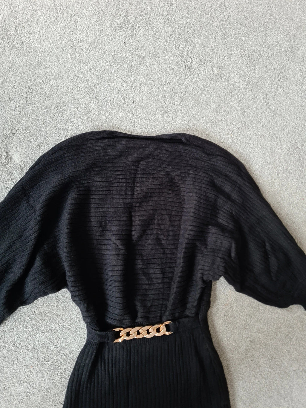 Emery Rose women black knitted viscose dress long tunic puff long sleeve belted gold detail Xmas S/8