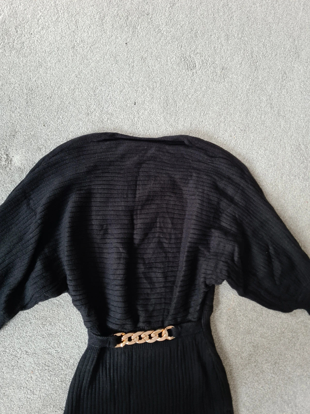 Emery Rose women black knitted viscose dress long tunic puff long sleeve belted gold detail Xmas S/8