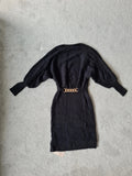 Emery Rose women black knitted viscose dress long tunic puff long sleeve belted gold detail Xmas S/8