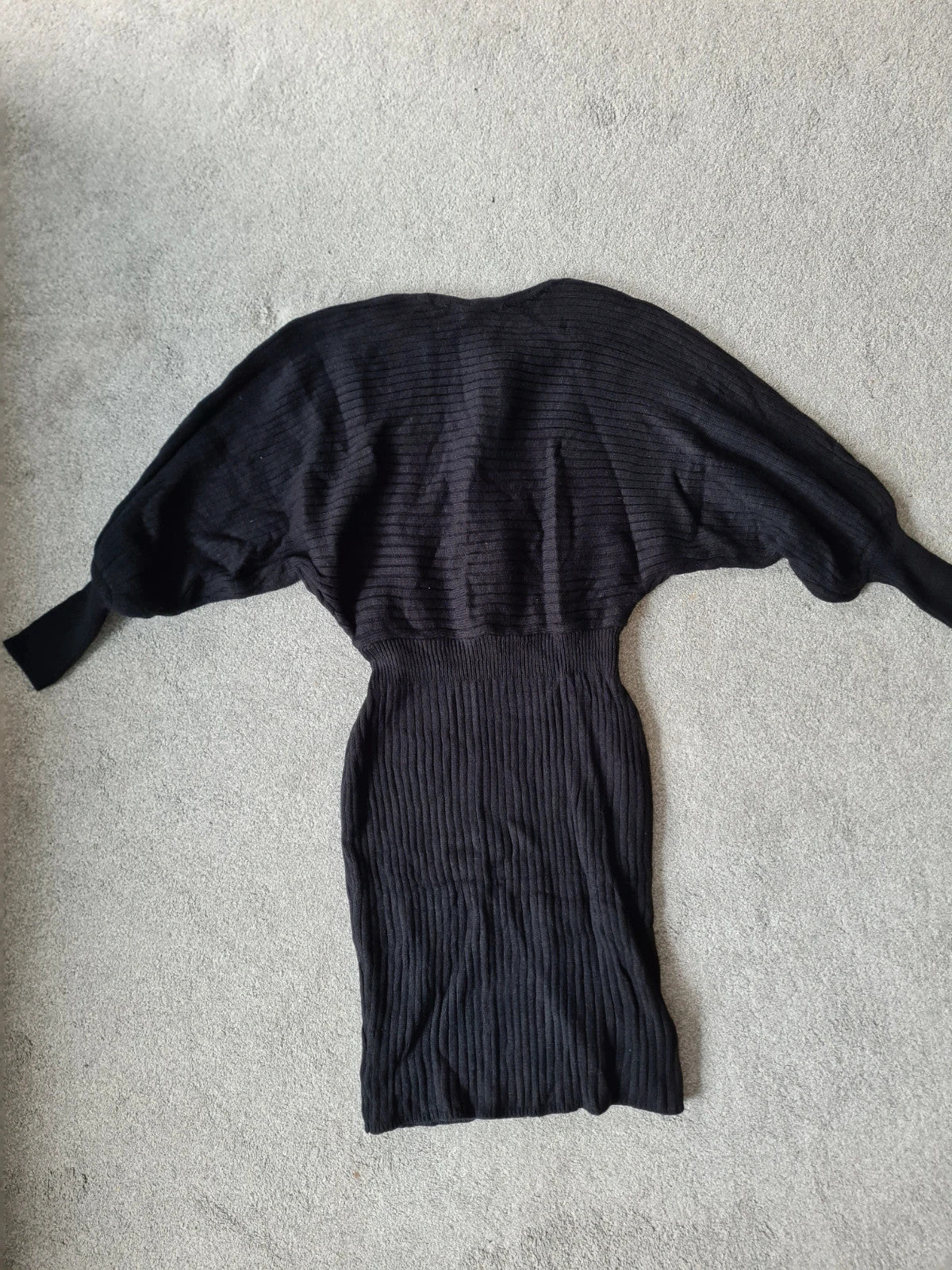 Emery Rose women black knitted viscose dress long tunic puff long sleeve belted gold detail Xmas S/8