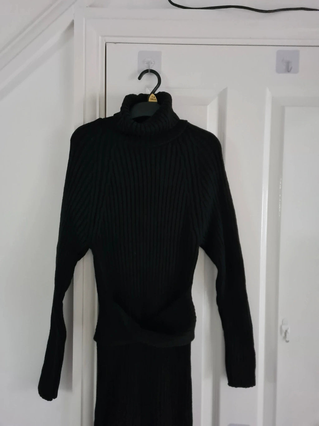 Generic women black turtleneck neck midi dress knitted front belt long sleeve Xmas outfits XS/6