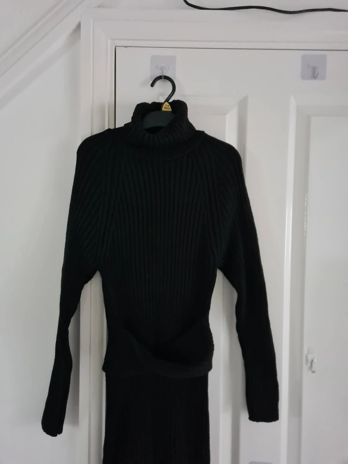 Generic women black turtleneck neck midi dress knitted front belt long sleeve Xmas outfits XS/6