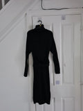 Generic women black turtleneck neck midi dress knitted front belt long sleeve Xmas outfits XS/6