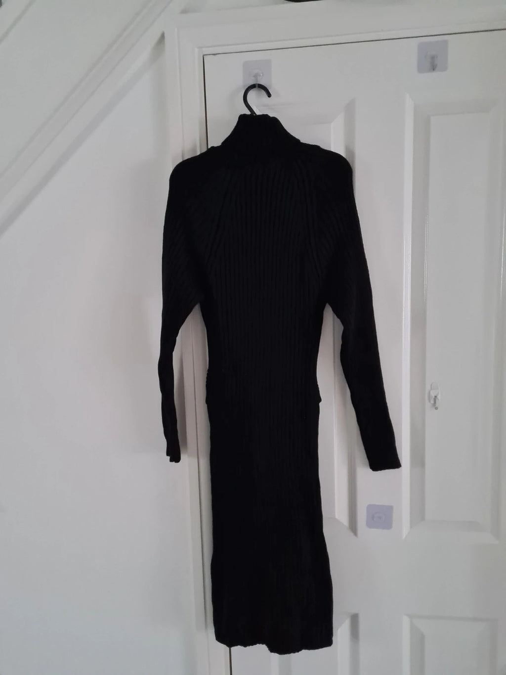 Generic women black turtleneck neck midi dress knitted front belt long sleeve Xmas outfits XS/6