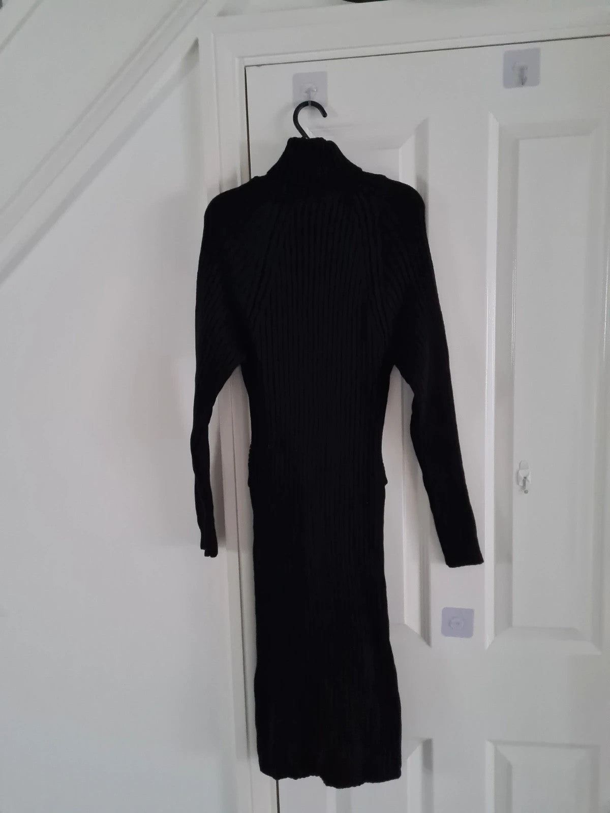 Generic women black turtleneck neck midi dress knitted front belt long sleeve Xmas outfits XS/6