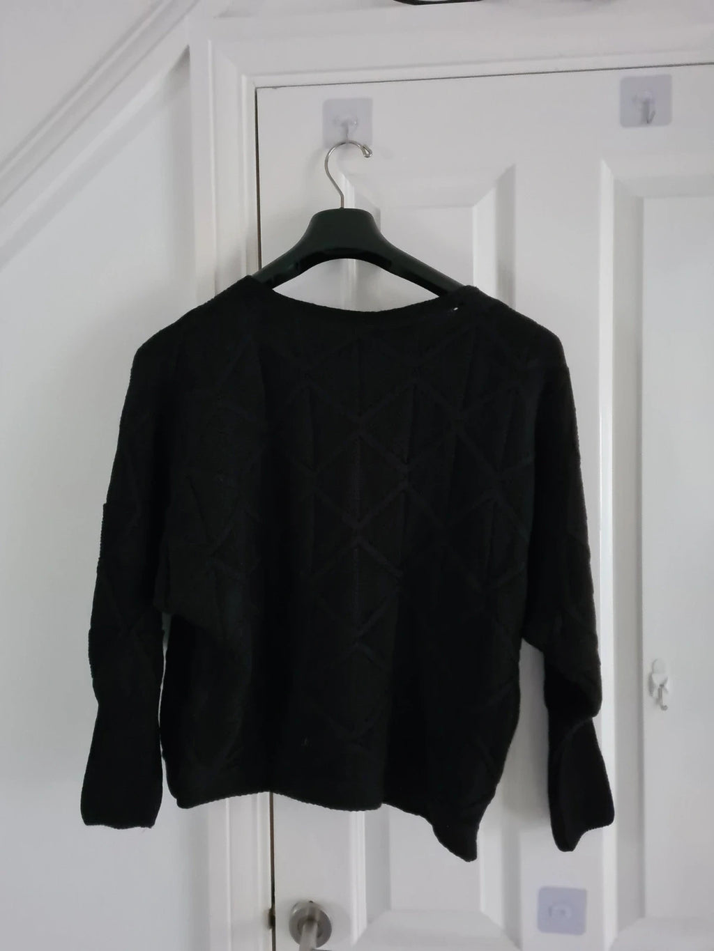 Generic women black knitt cable jumper sweatshirt round neck oversized long puff sleeve Xmas XS/6