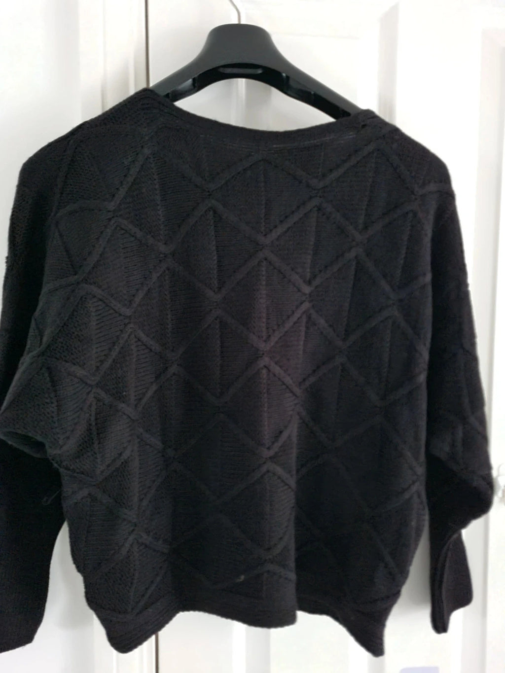 Generic women black knitt cable jumper sweatshirt round neck oversized long puff sleeve Xmas XS/6