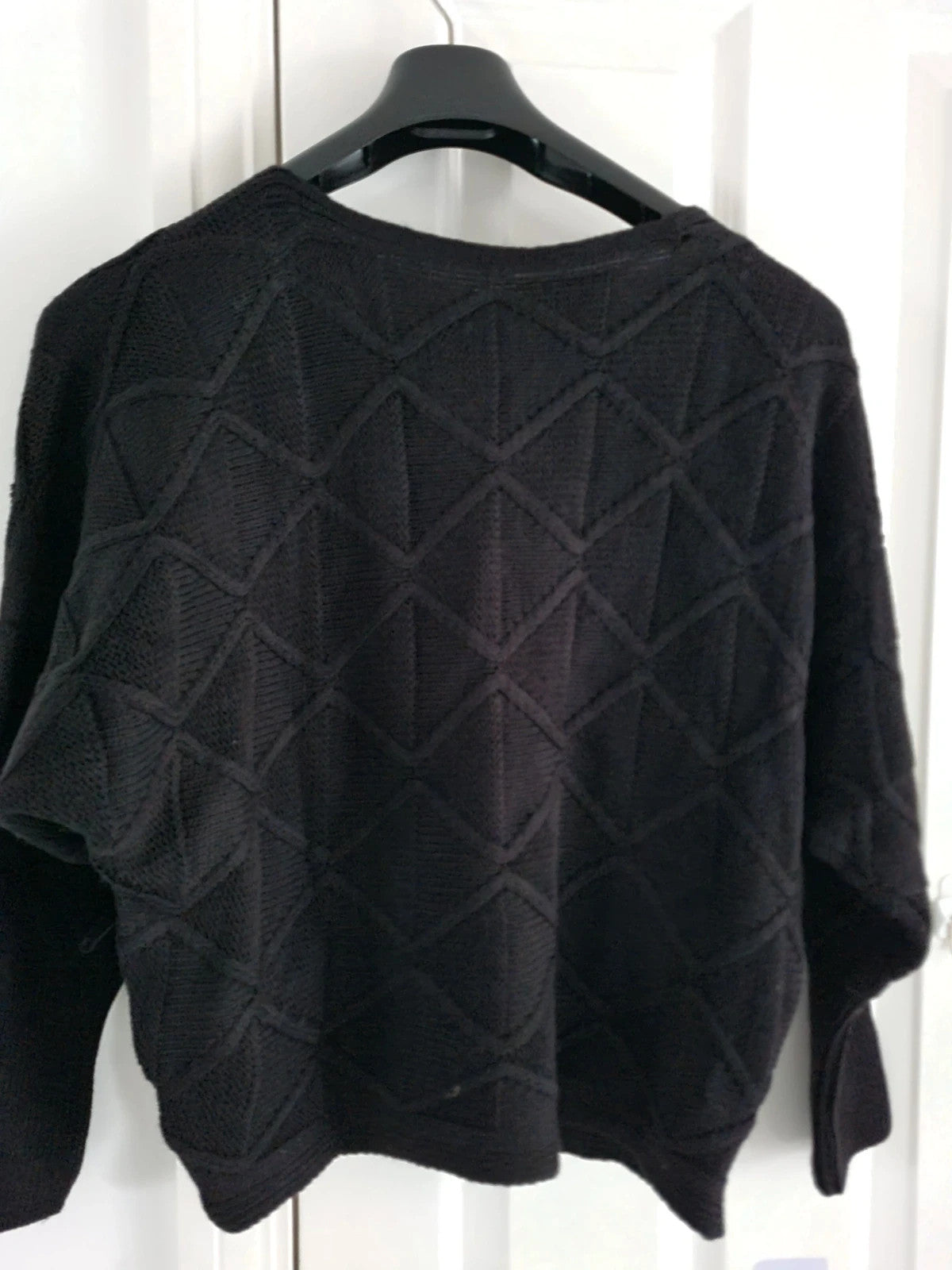 Generic women black knitt cable jumper sweatshirt round neck oversized long puff sleeve Xmas XS/6