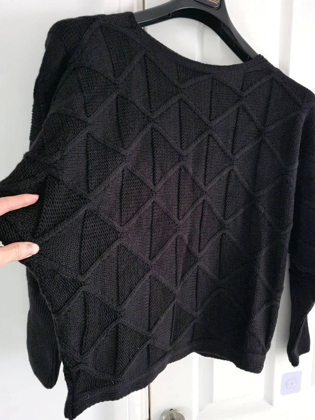 Generic women black knitt cable jumper sweatshirt round neck oversized long puff sleeve Xmas XS/6