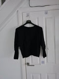 Generic women black knitt cable jumper sweatshirt round neck oversized long puff sleeve Xmas XS/6