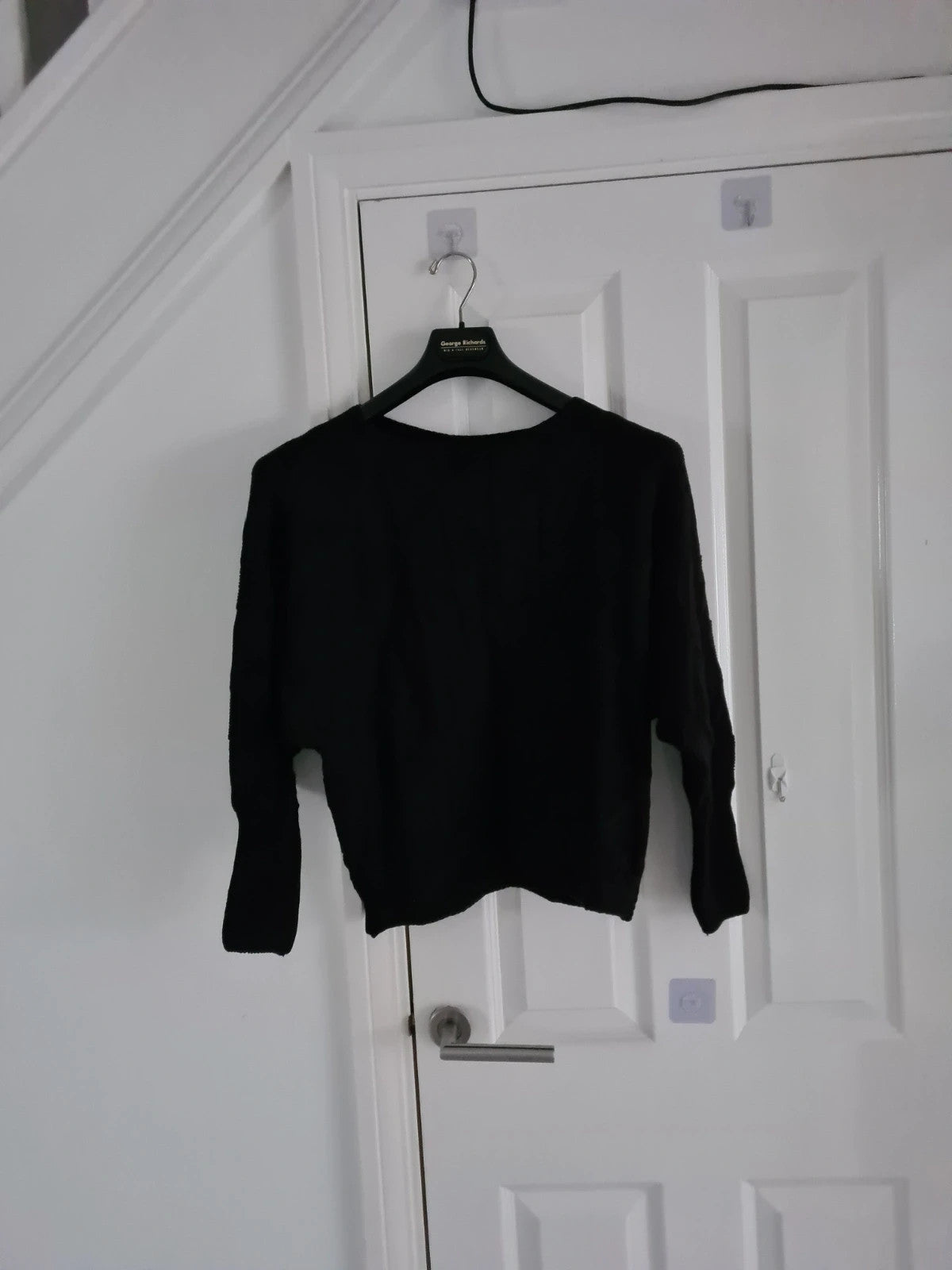 Generic women black knitt cable jumper sweatshirt round neck oversized long puff sleeve Xmas XS/6