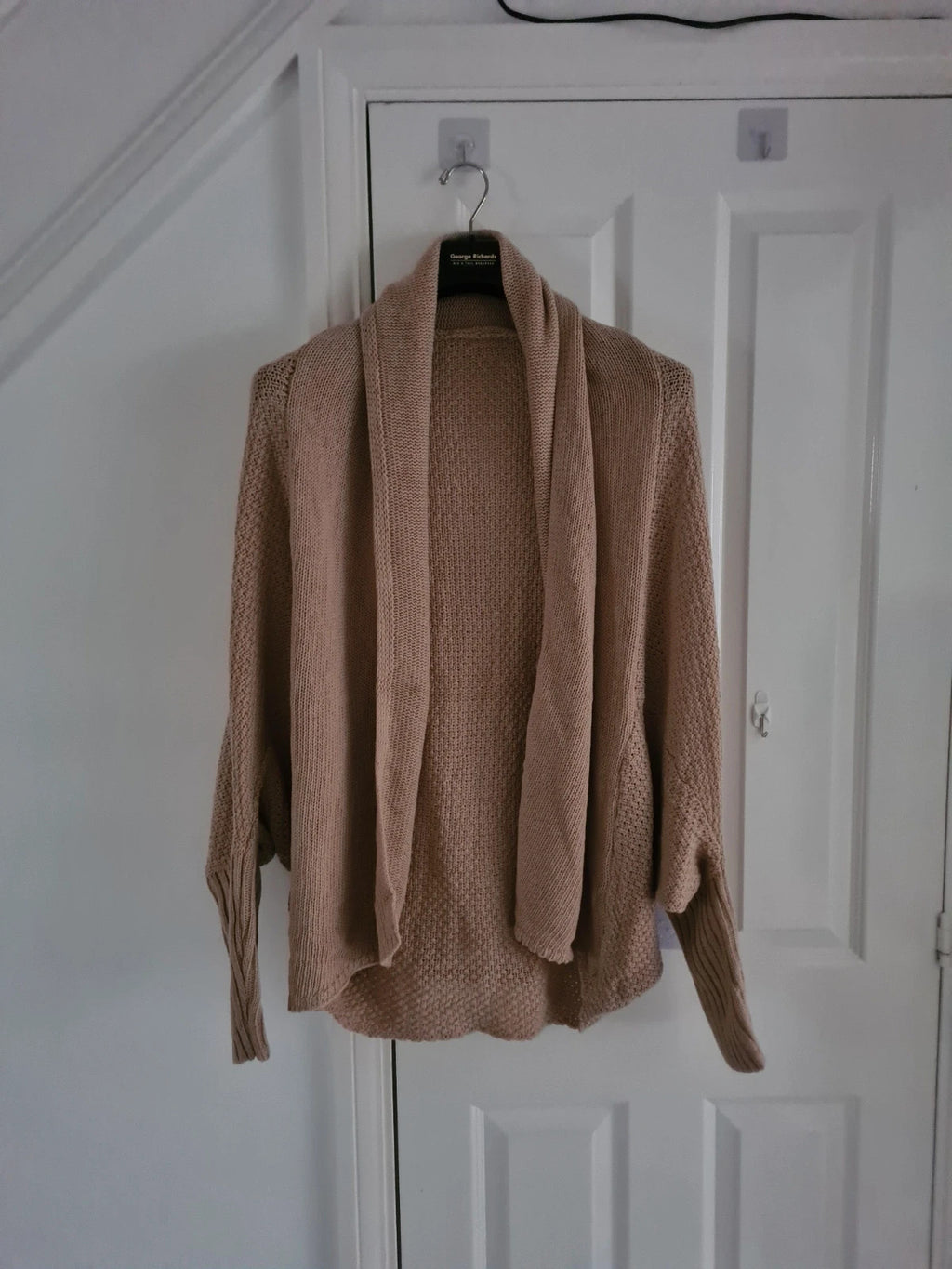 Shein women beige open front cardigan long bat sleeves loose fit knitt poncho casual soft warm XL/14