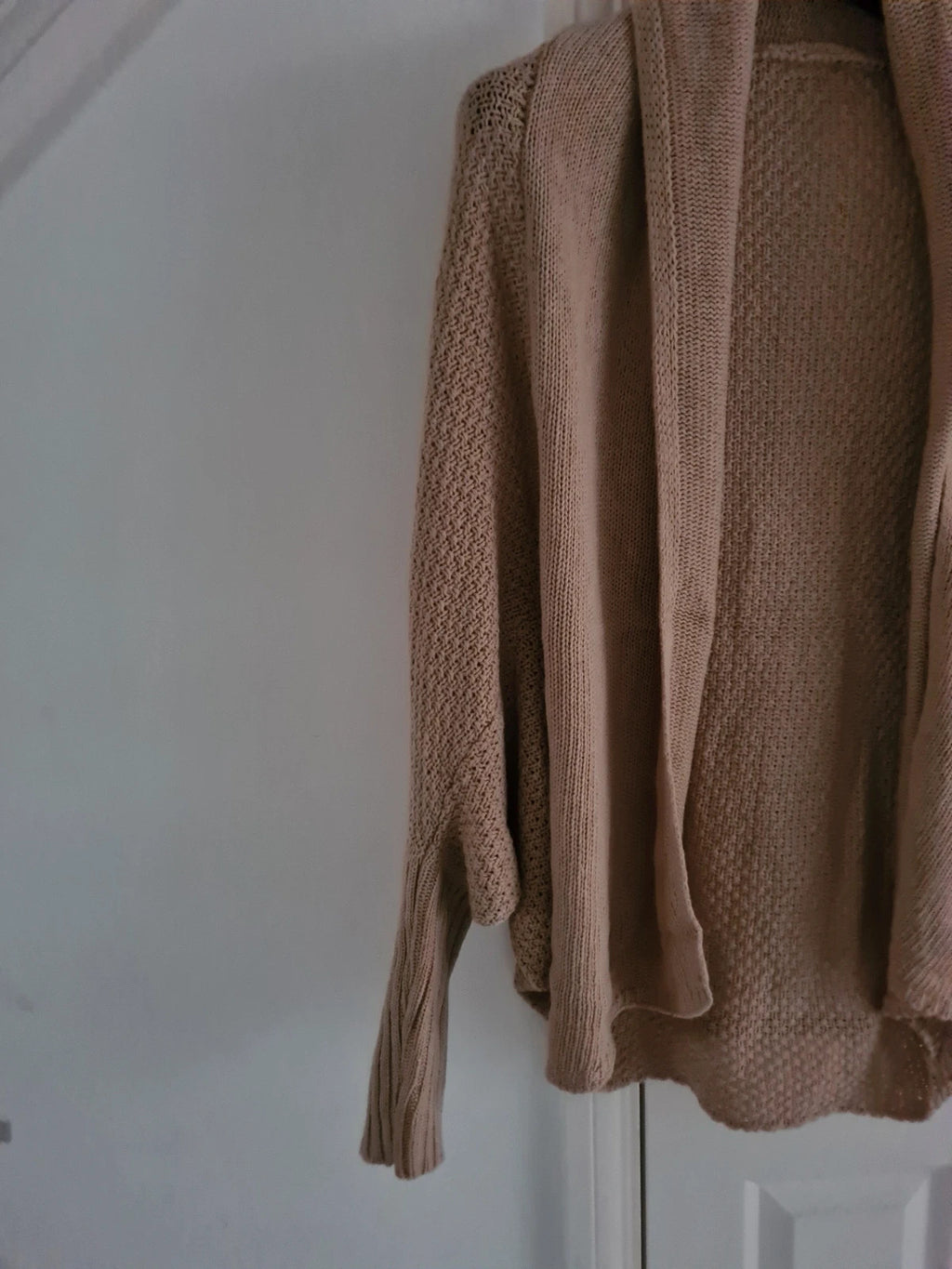 Shein women beige open front cardigan long bat sleeves loose fit knitt poncho casual soft warm XL/14