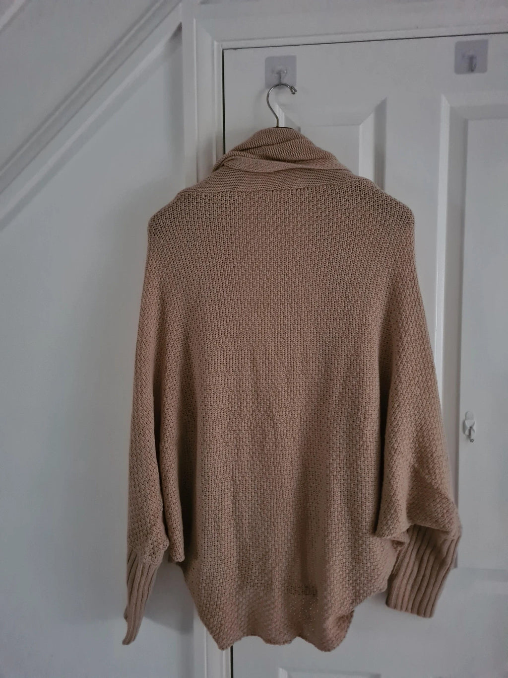 Shein women beige open front cardigan long bat sleeves loose fit knitt poncho casual soft warm XL/14