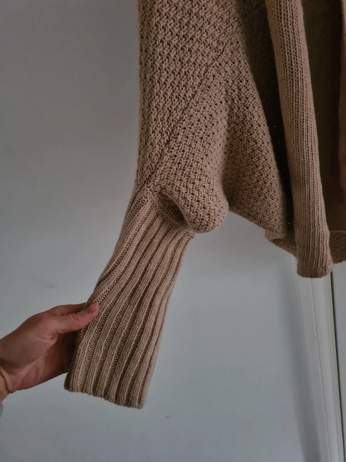 Shein women beige open front cardigan long bat sleeves loose fit knitt poncho casual soft warm XL/14