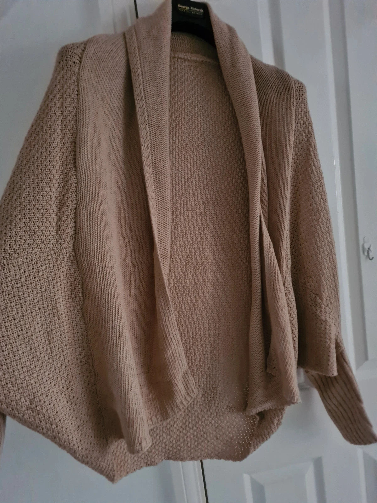 Shein women beige open front cardigan long bat sleeves loose fit knitt poncho casual soft warm XL/14