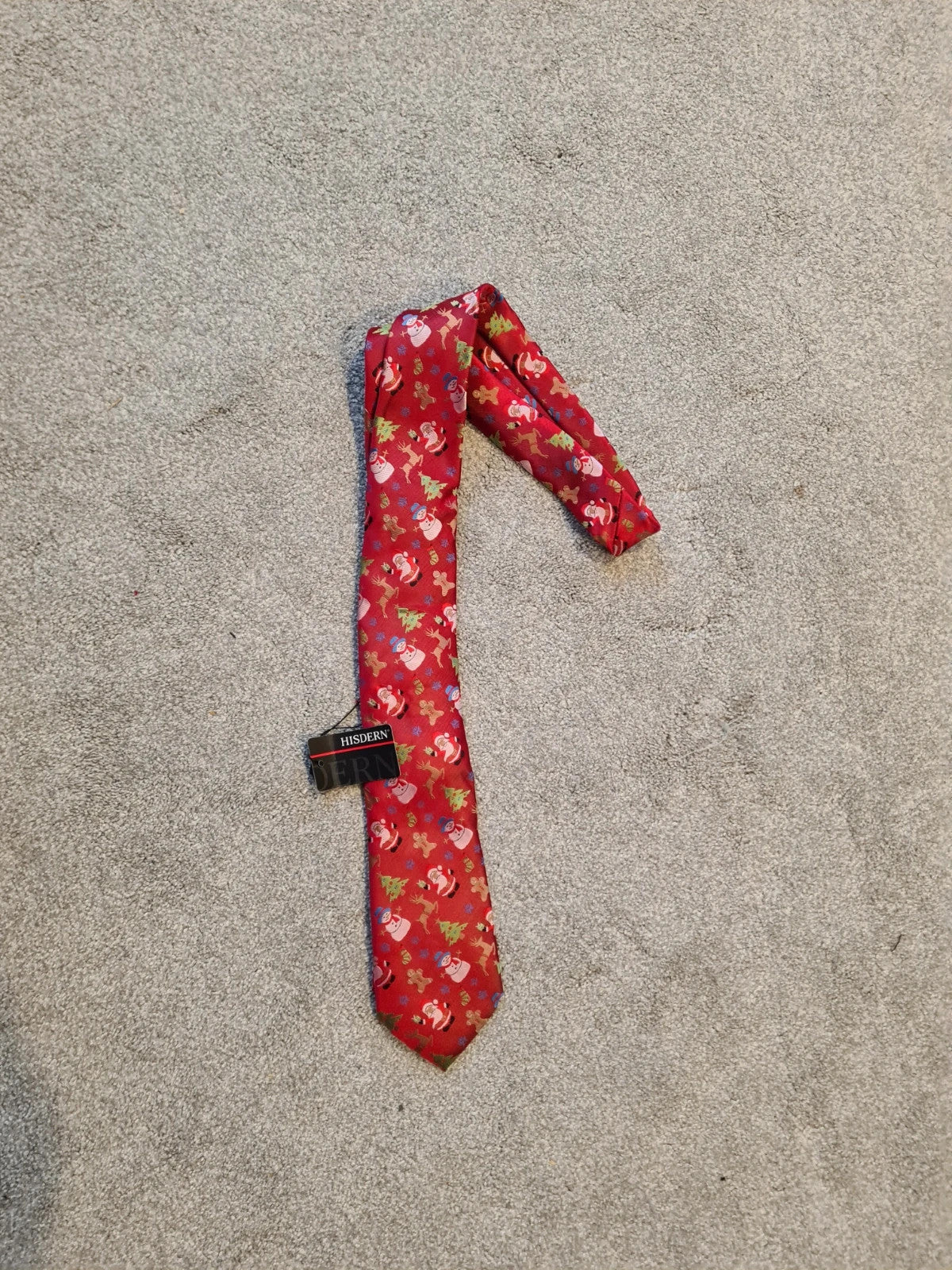 Hisdern men red Xmas novelty tie with square pocket santa claus snowmen patern funny necktie