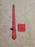 Hisdern men red Xmas novelty tie with square pocket santa claus snowmen patern funny necktie