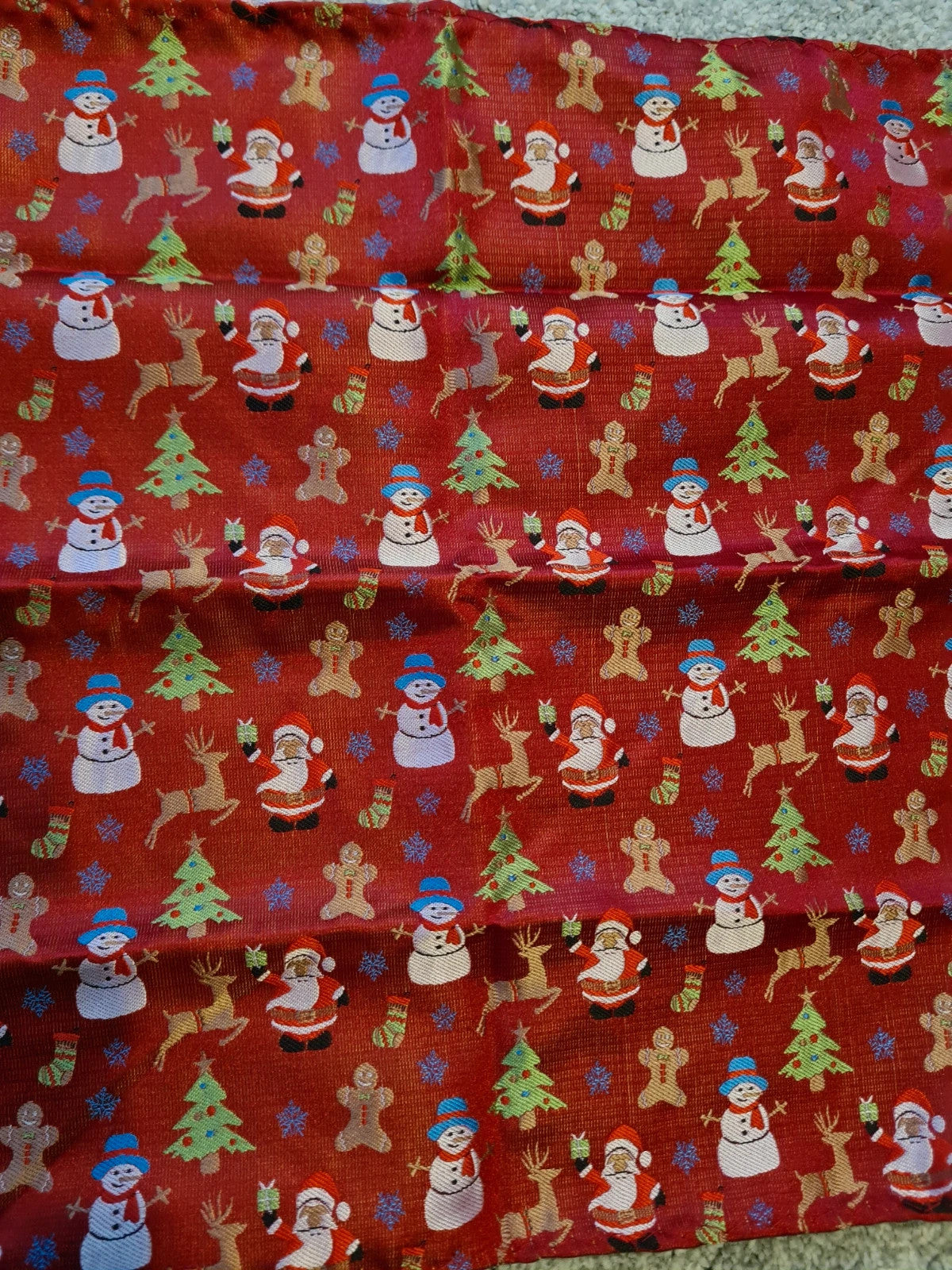 Hisdern men red Xmas novelty tie with square pocket santa claus snowmen patern funny necktie