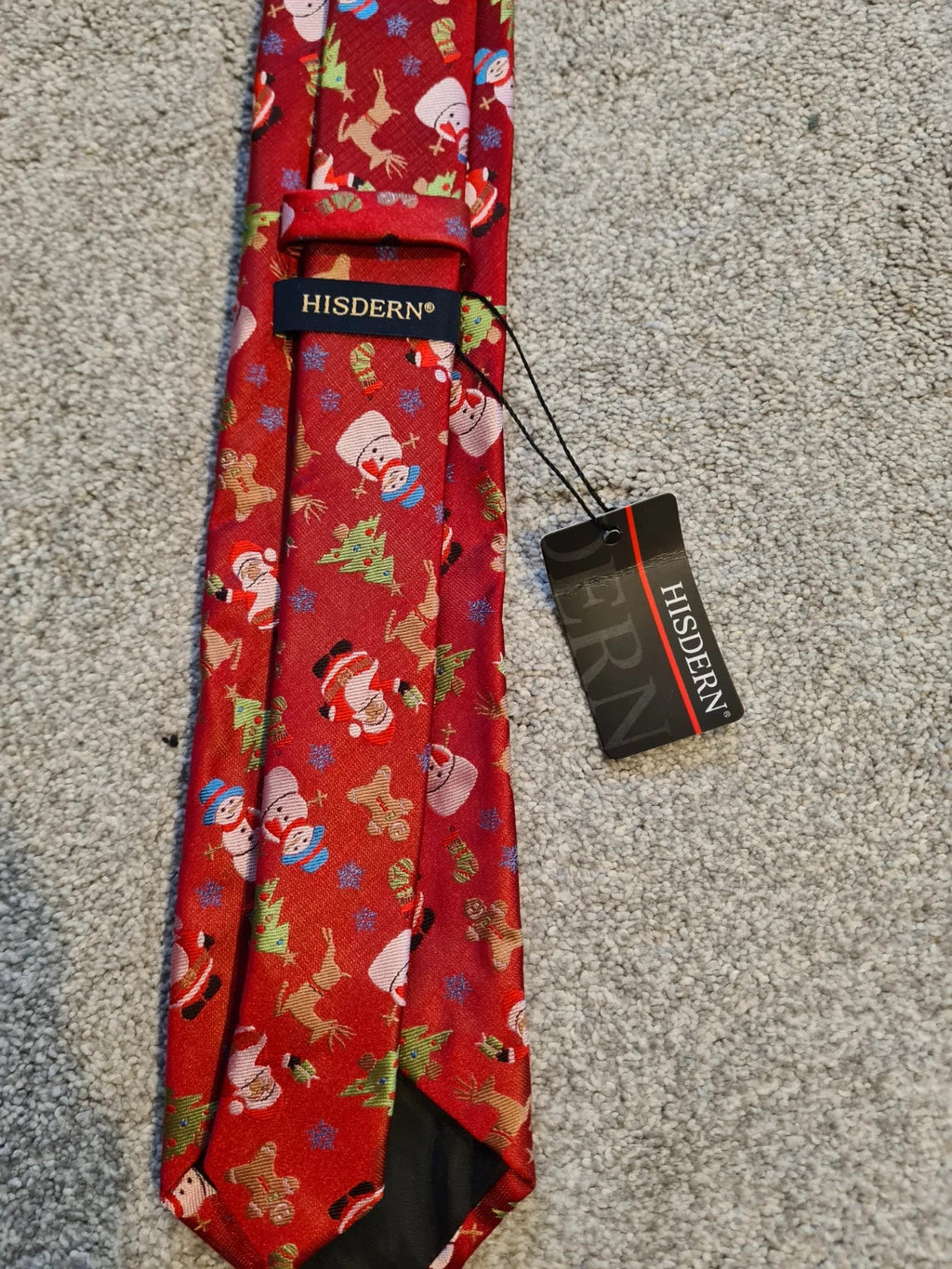 Hisdern men red Xmas novelty tie with square pocket santa claus snowmen patern funny necktie