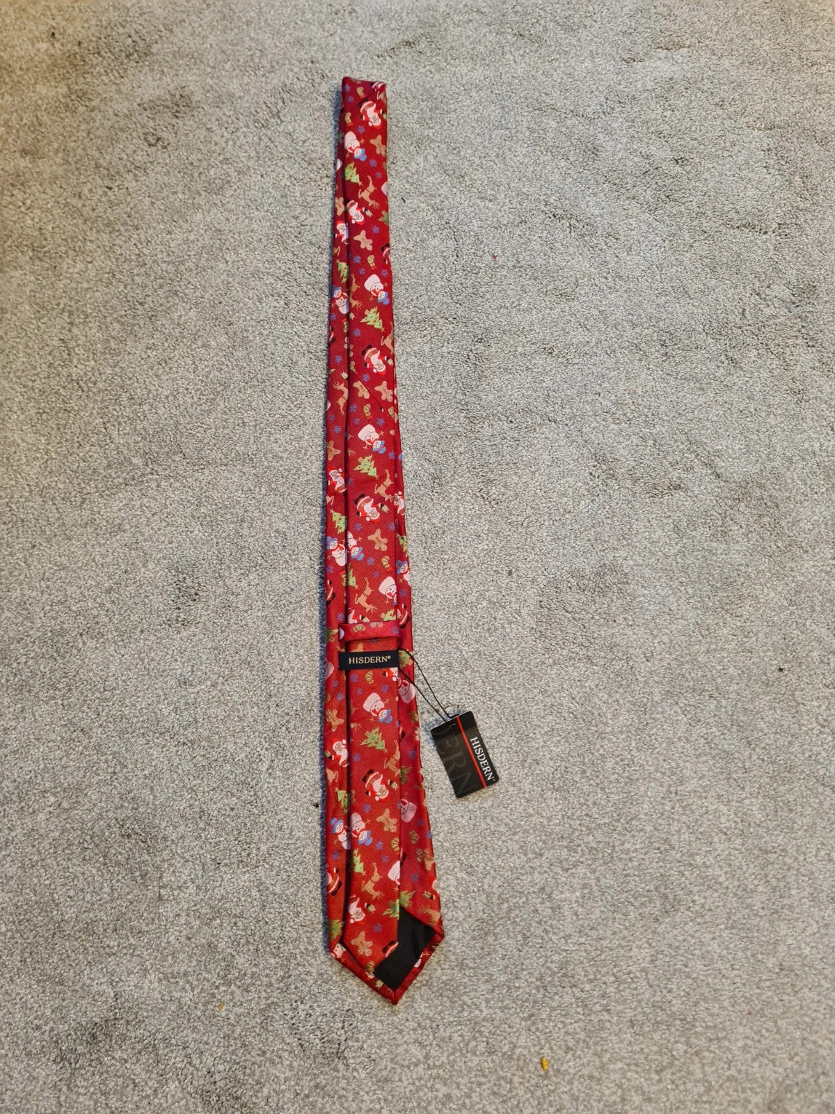 Hisdern men red Xmas novelty tie with square pocket santa claus snowmen patern funny necktie