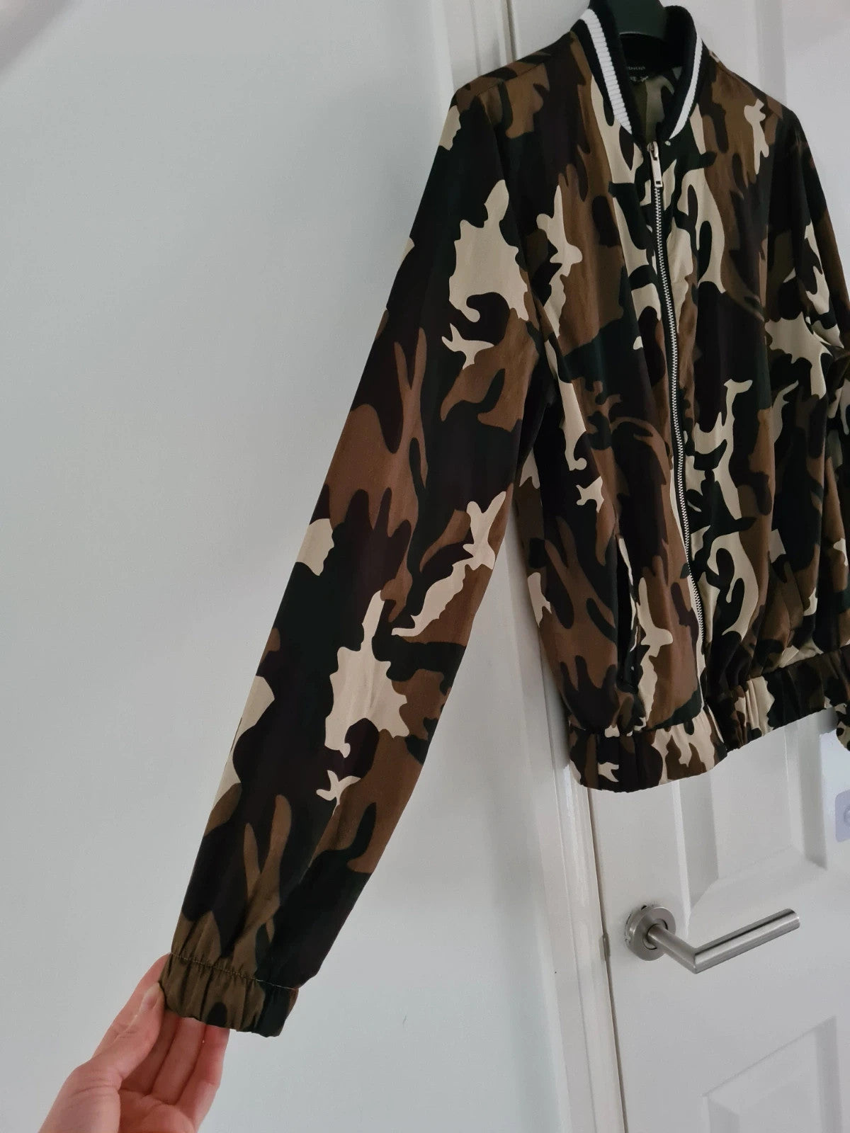 Primark women army camo jacket bomber zip-up pocket lightweight casual black/brown/beige S/UK8
