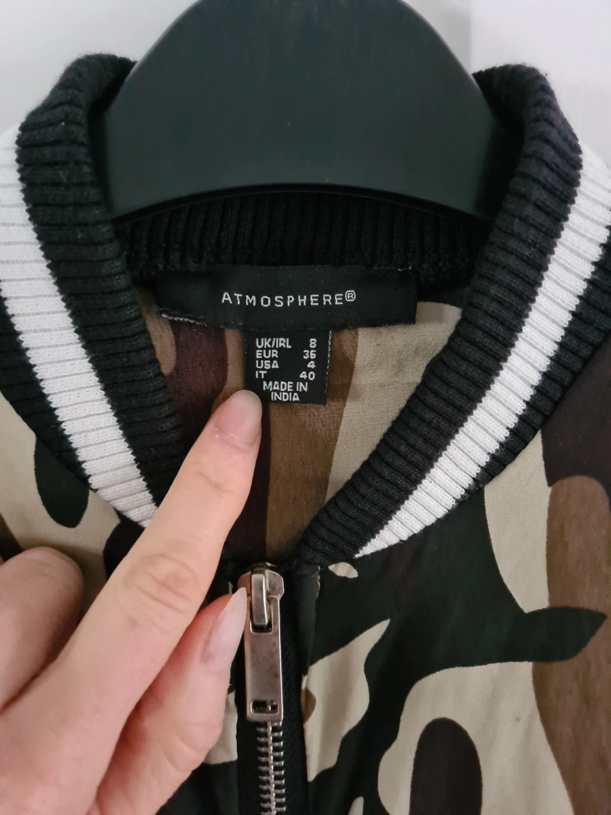Primark women army camo jacket bomber zip-up pocket lightweight casual black/brown/beige S/UK8
