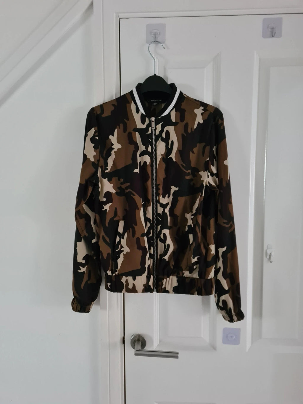 Primark women army camo jacket bomber zip-up pocket lightweight casual black/brown/beige S/UK8
