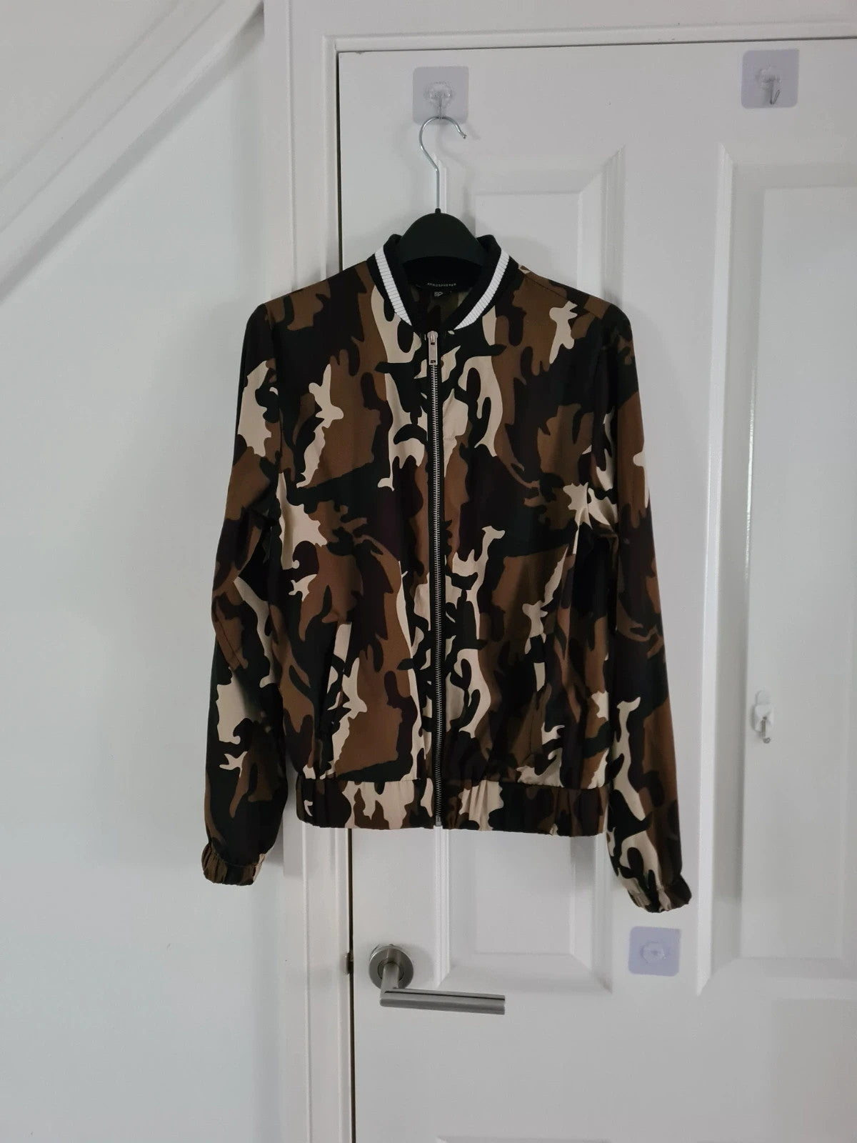 Primark women army camo jacket bomber zip-up pocket lightweight casual black/brown/beige S/UK8