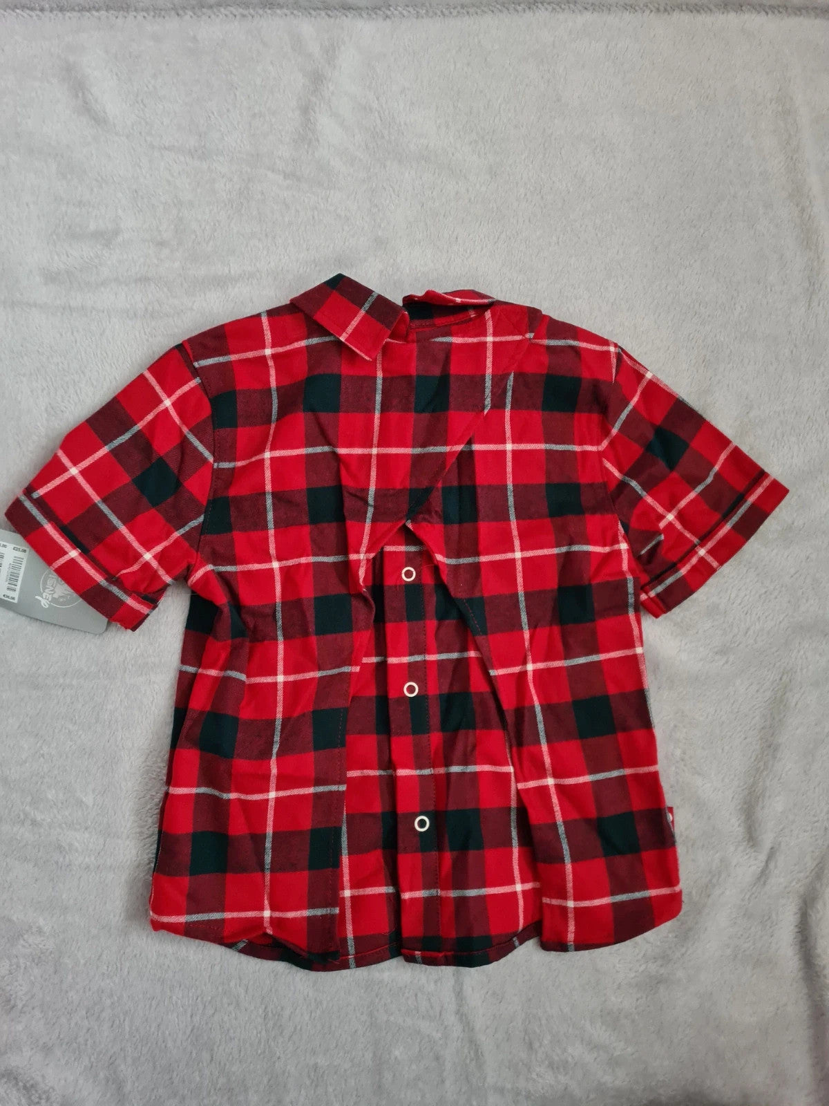 Disney kids boys 4y red/black check shirt short sleeve Mickey Mouse cotton popper back buttons Xmas