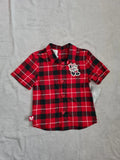 Disney kids boys 4y red/black check shirt short sleeve Mickey Mouse cotton popper back buttons Xmas