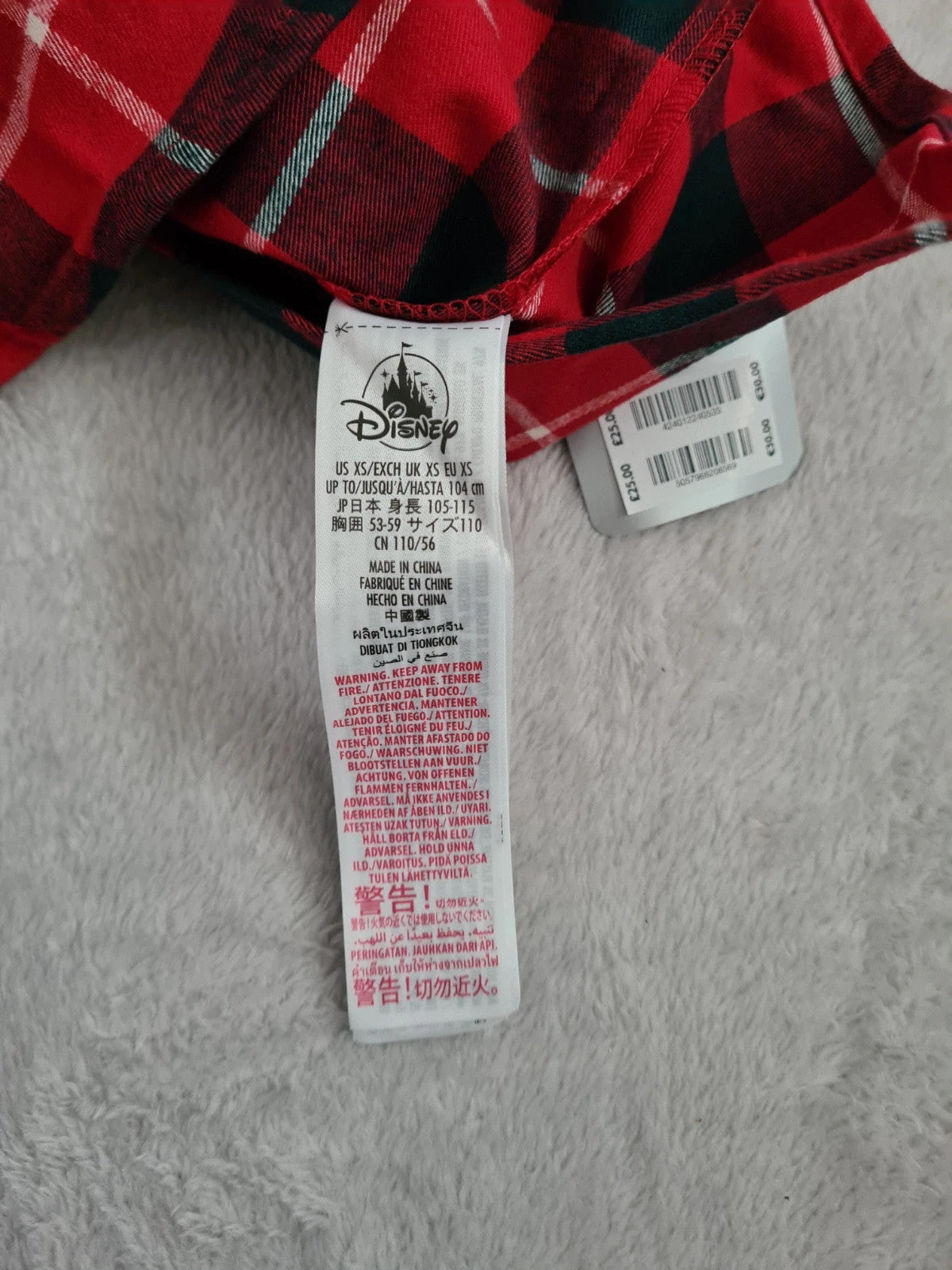 Disney kids boys 4y red/black check shirt short sleeve Mickey Mouse cotton popper back buttons Xmas