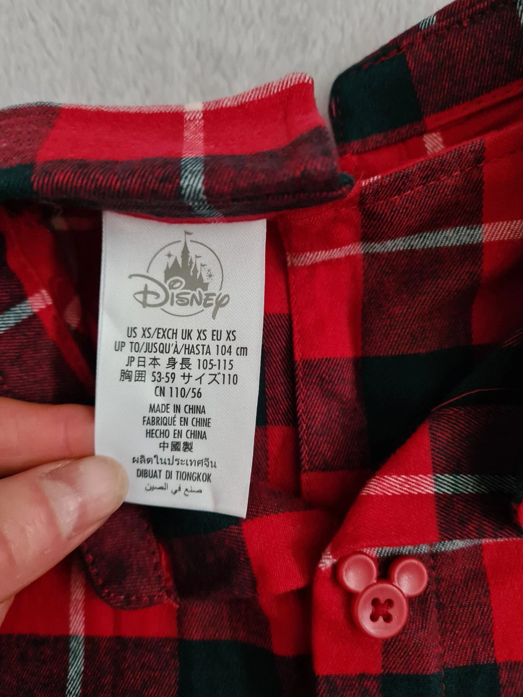 Disney kids boys 4y red/black check shirt short sleeve Mickey Mouse cotton popper back buttons Xmas