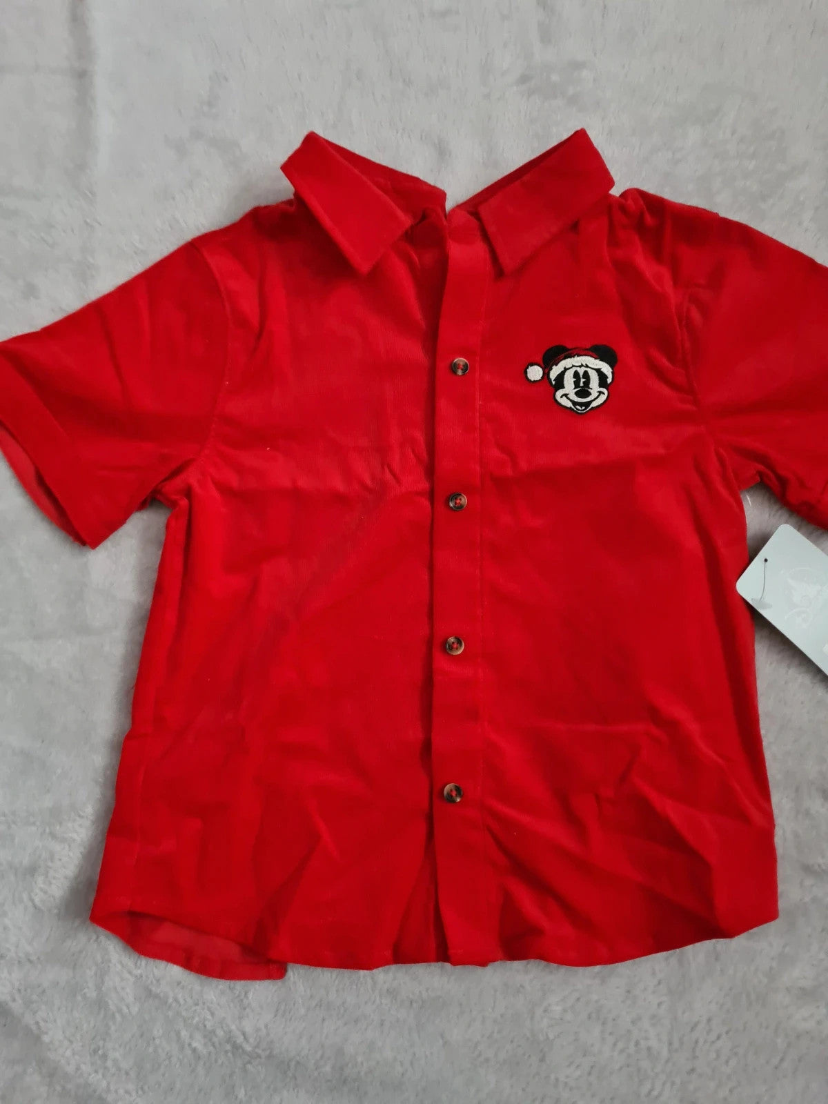Disney kids boys 4y red shirt short sleeve Mickey Mouse print cotton popper back buttons Xmas outfit