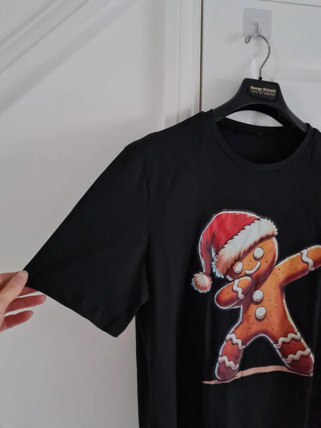 Generic men black T-shirt gingerbread men print short sleeve crew neck Xmas tee L