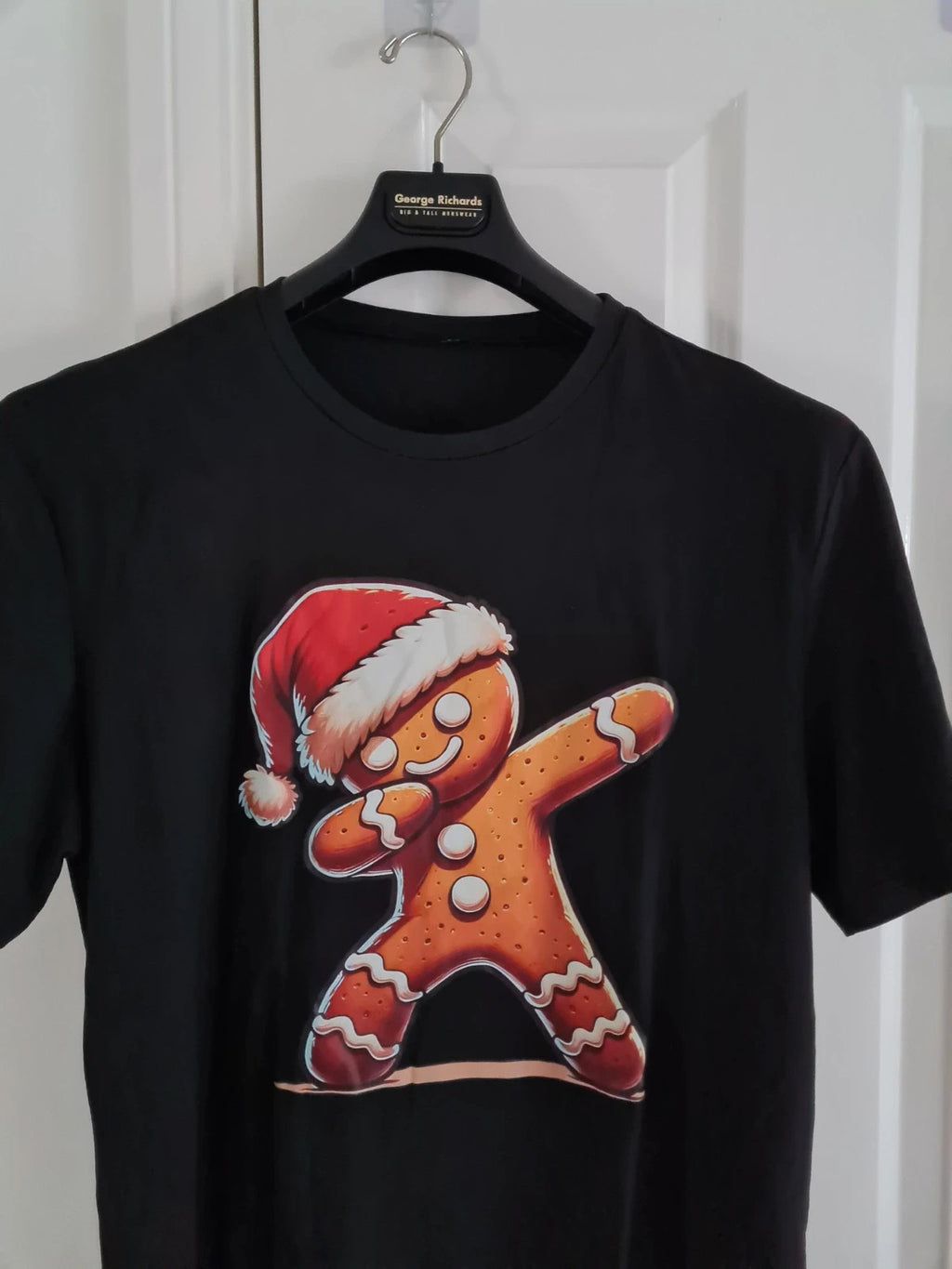 Generic men black T-shirt gingerbread men print short sleeve crew neck Xmas tee L