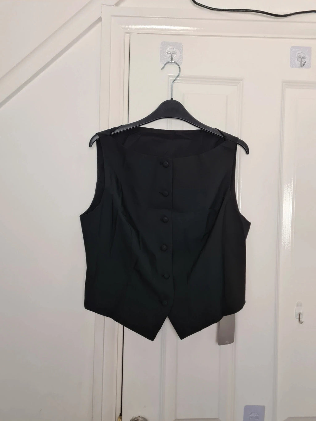 Missguided women black waistcoat sleeveless tailored linien feel buttons up vest top casual  L/12