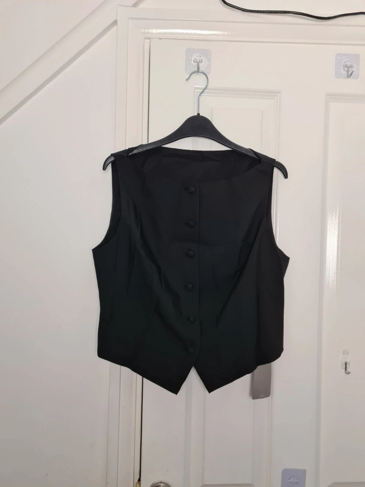Missguided women black waistcoat sleeveless tailored linien feel buttons up vest top casual  L/12