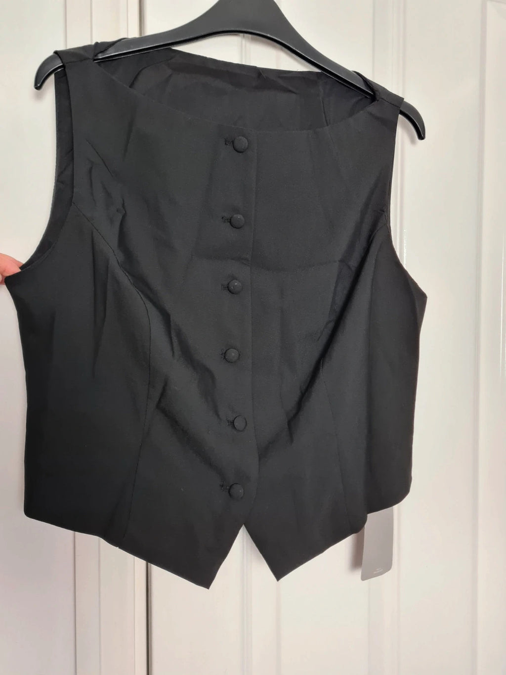 Missguided women black waistcoat sleeveless tailored linien feel buttons up vest top casual  L/12
